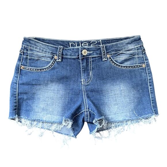 Rue21 Rhinestone Low Rise Jean Shorts Medium Wash Denim Size 7 / 8 Trashy Y2k - Picture 2 of 4